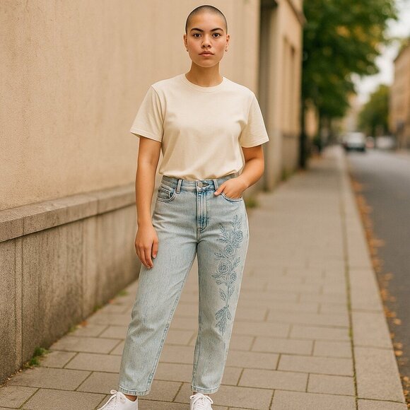 DAILY JEANS NY SZ 11/12 VINTAGE Acid Washed Stretch Embroidered Jeans - Picture 2 of 12